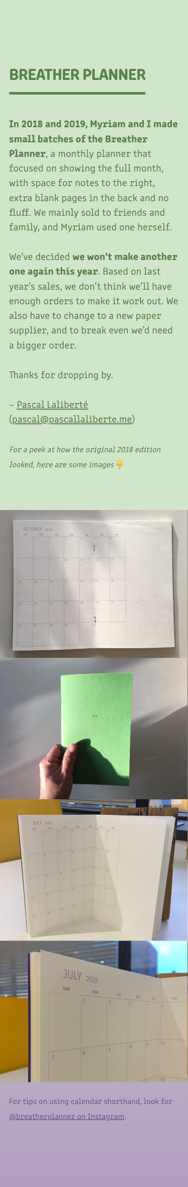 Mobile view of Breather Planner