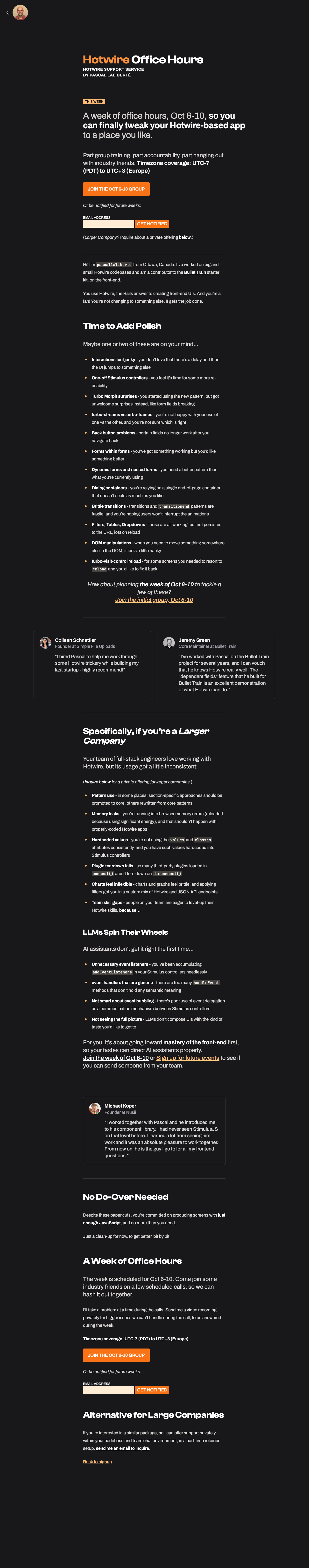 Desktop view of Hotwire Office Hours