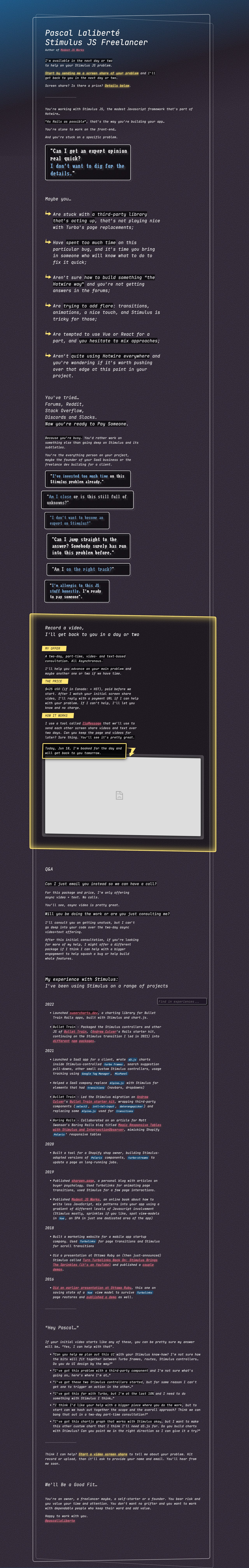 Desktop view of Stimulus JS Freelancer