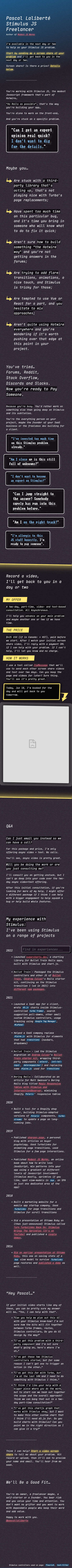 Mobile view of Stimulus JS Freelancer