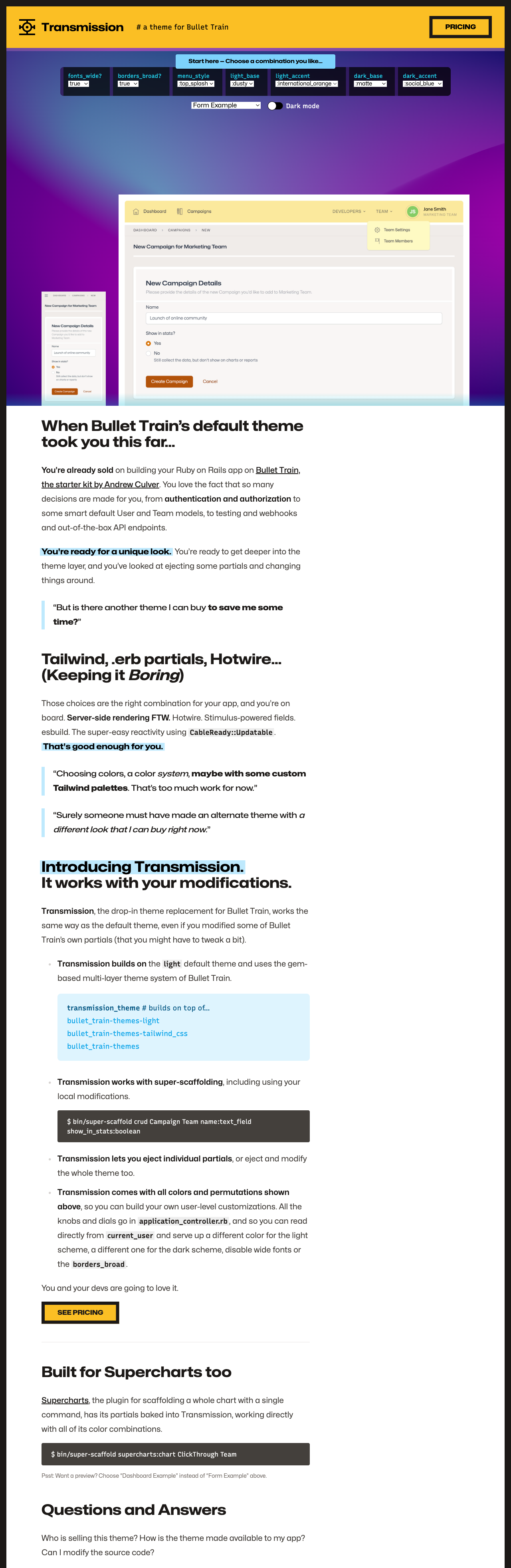 Desktop view of Transmission Theme